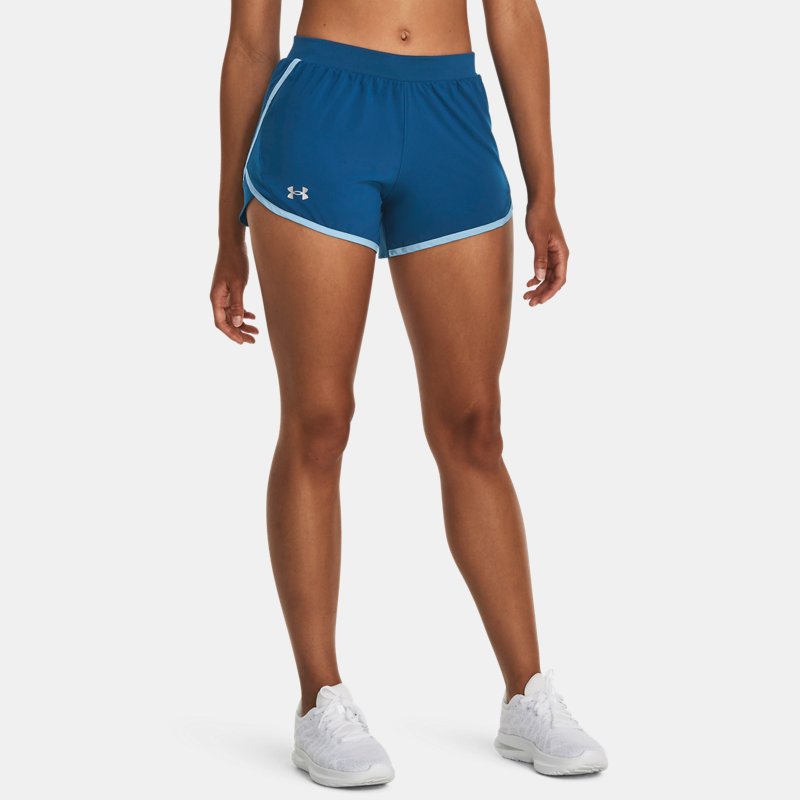 Damesshorts Under Armour Fly-By 2.0 Varsity Blauw / Blizzard / Reflecterend XS